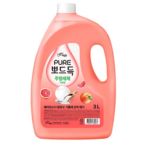 피죤 퓨어 뽀드득 주방세제 자몽향, 1개, 3L