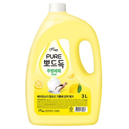 피죤 퓨어 뽀드득 주방세제 레몬향, 3L, 1개