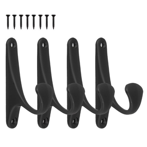 철물대장 나뭇잎 벽옷걸이 4p, 블랙, 1개