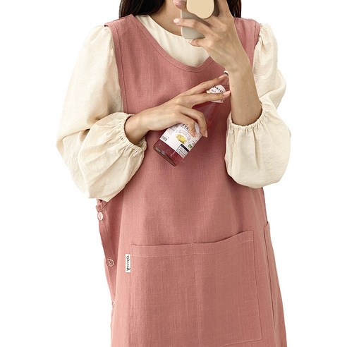 국내 제조 한스데이 10수 단추형 앞치마, 인디핑크, 1개