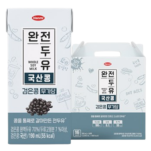 완전두유 국산콩 검은콩 무가당, 190ml, 16개