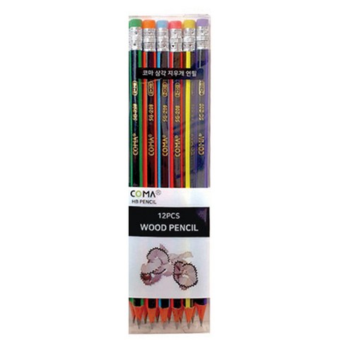 투코비 코마 삼각 지우개 연필 SG-208 HB, 혼합색상, 1세트