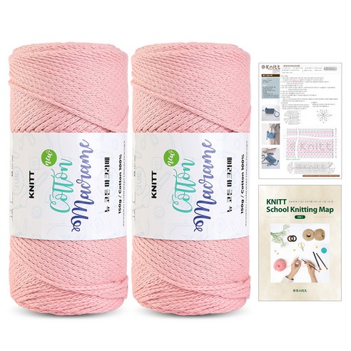 니뜨 뉴 코튼 마크라메 뜨개실 150g 2p + 제니 크로스백 뜨개도안 + 니팅맵 mini 세트, 13 인디핑크, 1개