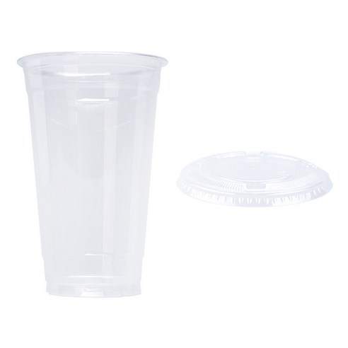 동아팩키지 투명 PET 아이스컵 470ml + 평뚜껑 세트, 100세트