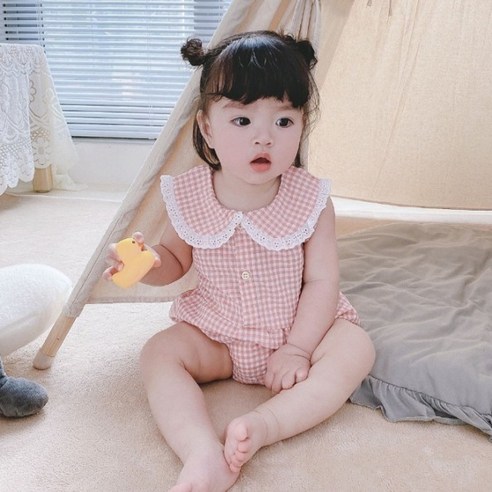 스타도어 유아용 레이스카라 체크 민소매 바디수트