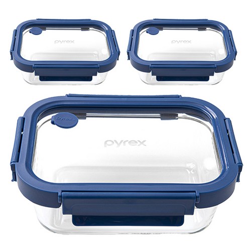 파이렉스 스팀 앤 올 글라스 직사각 밀폐용기 Navy 640ml, 단품, 3개