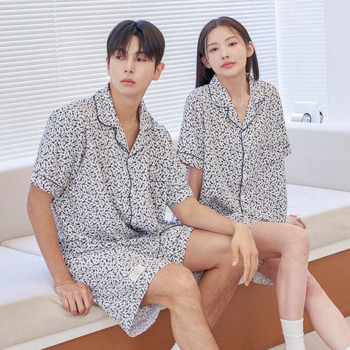 도씨 커플용 실크핏 페이즐 커플 잠옷 상하의 2종 세트