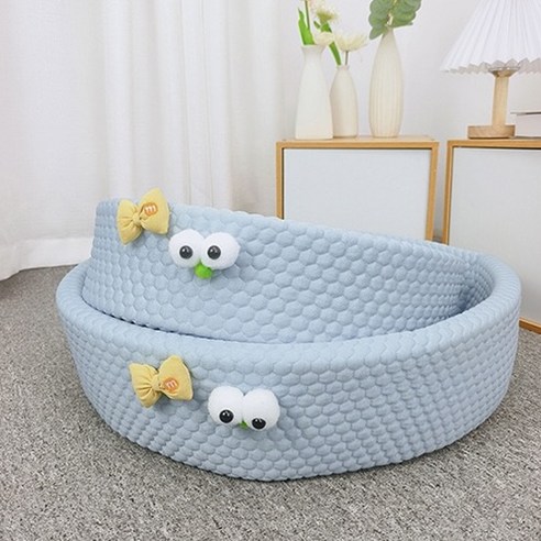 순잠 고양이 울망울망 원형 리본 하우스, 블루, 1개