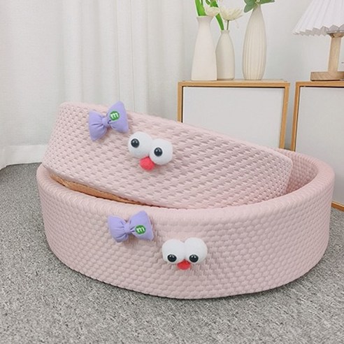 순잠 고양이 울망울망 원형 리본 하우스, 핑크, 1개