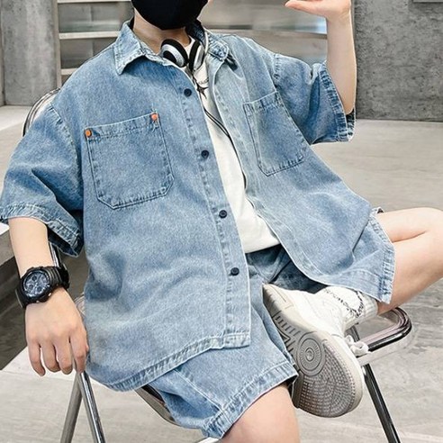 미소파파 남아용 환승 데님 셔츠 셋업