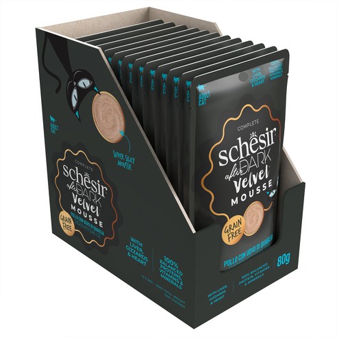 스케지어 어덜트용 쉐지애 애프터다크 벨벳무스 닭&메추리알 고양이 주식 파우치, 닭, 80g, 12개