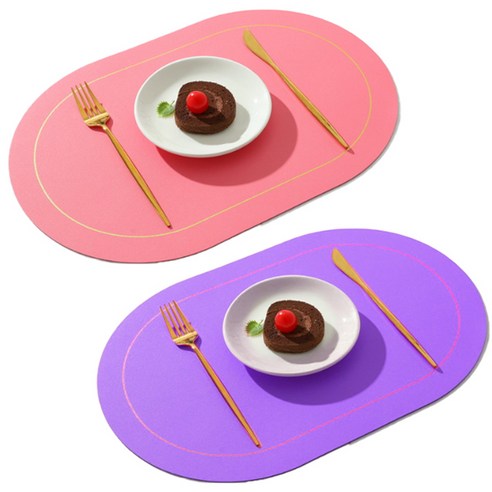 아메리칸로드 골드라인 타원형 양면 방수 식탁매트 RK1980, 핑크, 45cm x 30cm, 1세트