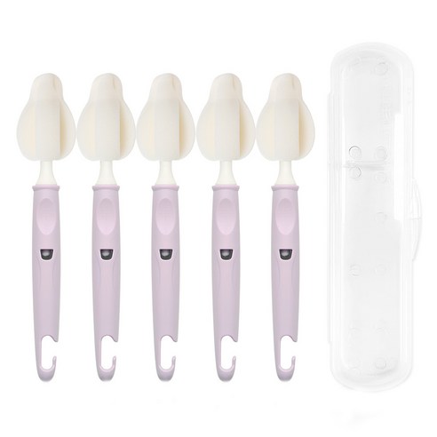 리에또 유아용 젖병 젖꼭지 세척솔 5p + 휴대용 케이스 세트, 1세트, 라벤더(세척솔)