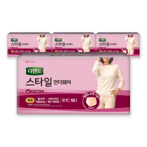디펜드 여성용 스타일 언더웨어 성인기저귀 파워, 중형, 18개입, 4개