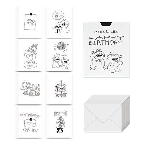 모노라이크 리틀두들 생일축하 메세지카드 세트, Series 2, 1세트