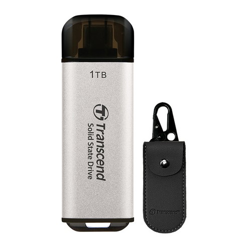트랜센드 초소형 USB-C 외장SSD ESD300 + 전용 파우치 세트, 1TB, 실버