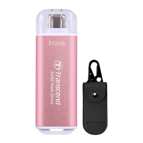 트랜센드 초소형 USB-C 외장SSD ESD300 + 전용 파우치 세트, 512GB, 핑크