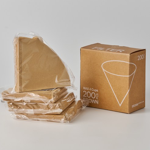 빈플러스 V형 대용량 핸드드립 커피 필터 브라운 1~4인용 V02, 200개입, 1개