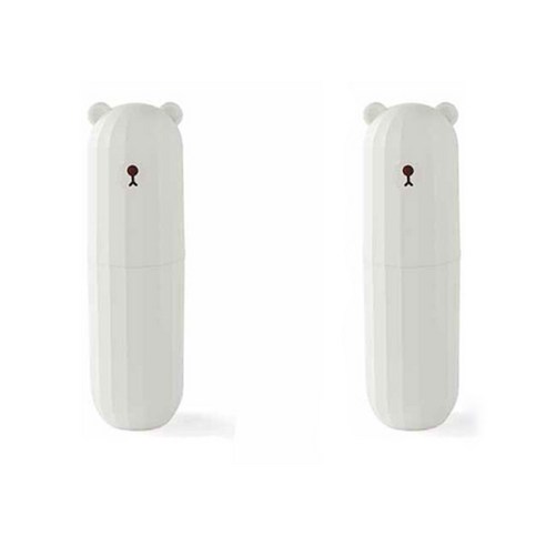 더자카 휴대용 곰돌이 여행용 칫솔 케이스, 화이트, 2개