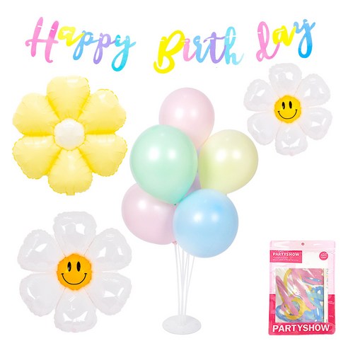 파티쇼 데이지 풍선 생일 마카롱 세트, 매트파스텔 혼합, 1세트