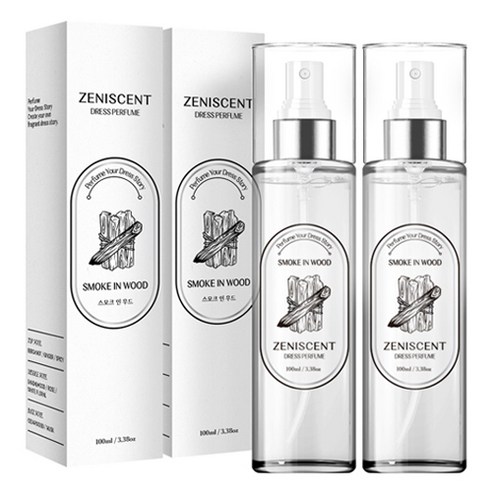 제니센트 섬유탈취제 드레스퍼퓸 본품, 100ml, 스모크 인 우드, 2개
