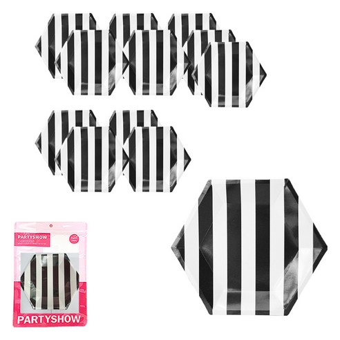 파티쇼 스트라이프접시 20cm 6p, 블랙, 2개