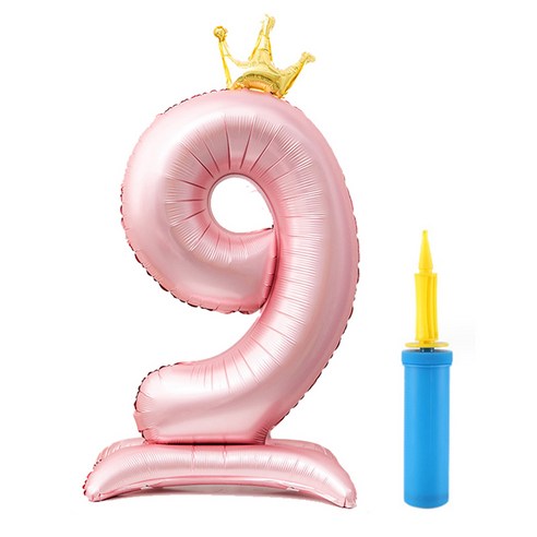 올리브파티 초대형 스탠딩 왕관 숫자 생일풍선 + 손펌프 세트, 핑크(숫자9), 1세트