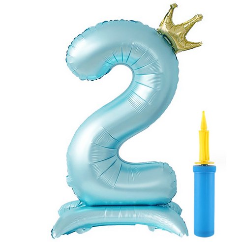 올리브파티 대형 스탠딩 왕관 생일 풍선 숫자2 + 손펌프 세트, 블루(풍선), 1세트