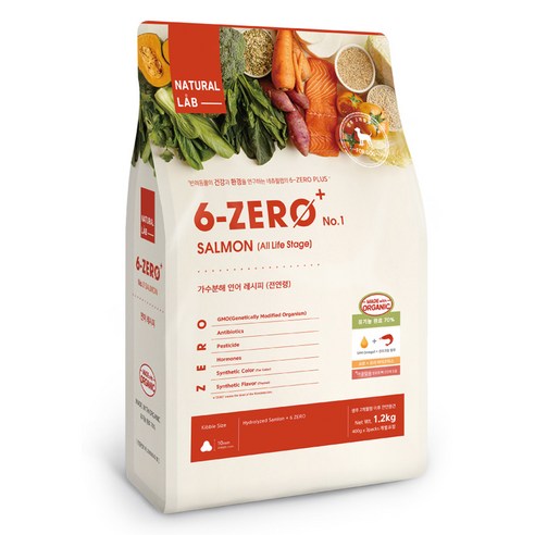 네츄럴랩 전연령 강아지 6 ZERO PLUS 1 유기농 건식사료, 연어, 1.2kg, 1개