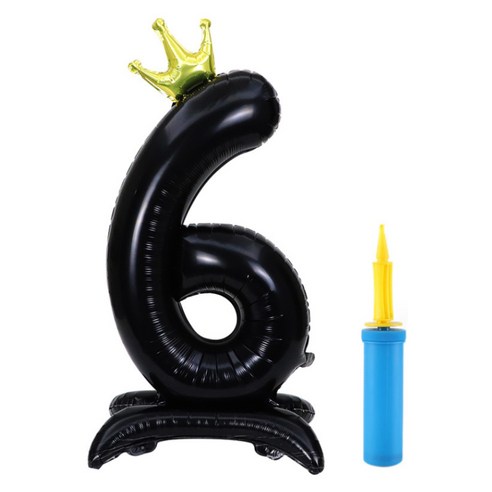 올리브파티 초대형 스탠딩 왕관 숫자 생일풍선 + 손펌프 세트, 블랙(숫자6), 1세트