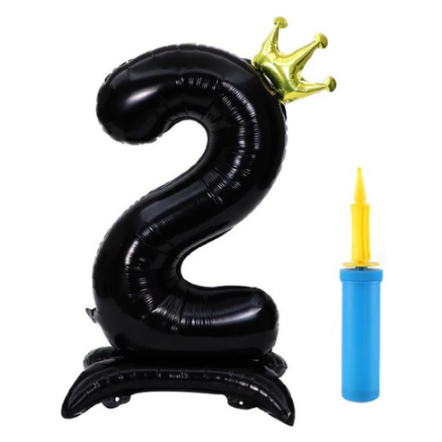 올리브파티 초대형 스탠딩 왕관 숫자 생일풍선 + 손펌프 세트, 블랙(숫자2), 1세트