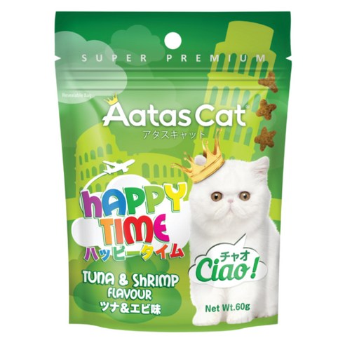아타스캣 고양이 어덜트용 해피타임 참치 앤 새우 간식, 생선, 60g, 4개