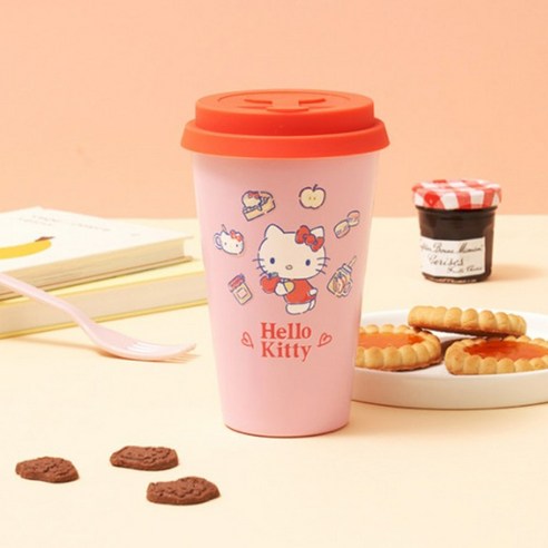 데이니즈 산리오 실리콘뚜껑 스텐 텀블러, 헬로키티, 1개, 400ml