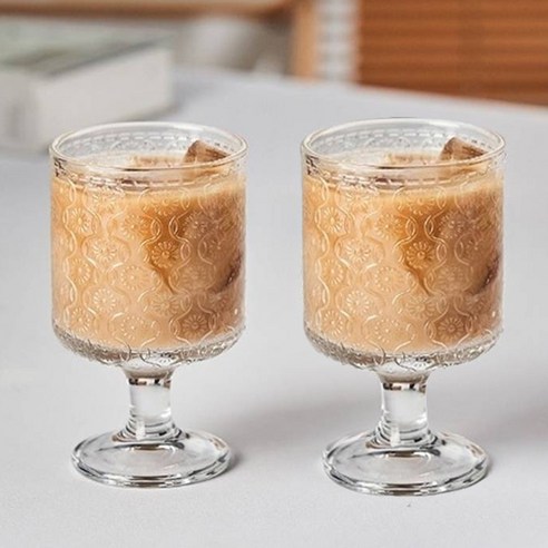 생활예찬 예쁜 고블렛잔 투명 유리컵 250ml, 물결, 2개
