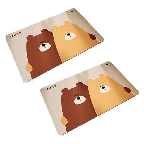 블럭마트 귀여운 동물 규조토 발매트, 곰, 2세트