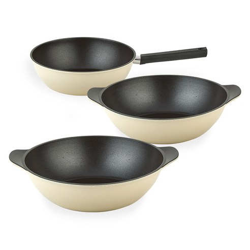 퀸센스 샌드 후라이팬 세트 3개, 베이지, 궁중팬 24cm + 파티웍 28cm 2p, 1세트