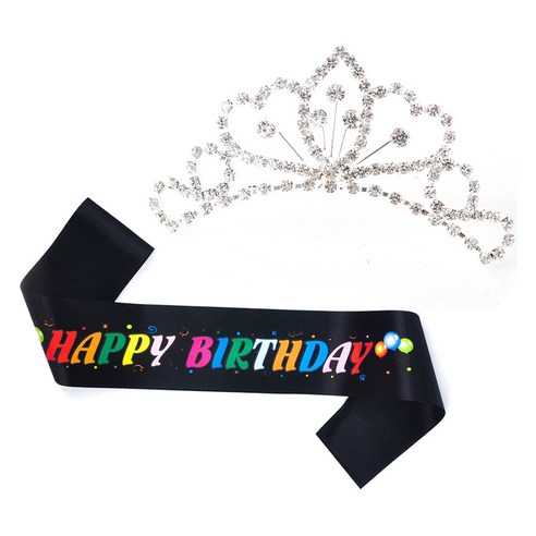 파티쇼 공주 티아라 왕관 생일 어깨띠 세트, 컬러풀블랙(중형B), 1세트
