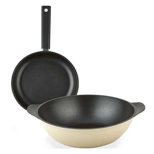 퀸센스 샌드 후라이팬 2종 세트, 베이지, 후라이팬 24cm + 파티웍 28cm, 1세트