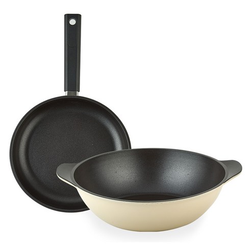 퀸센스 샌드 후라이팬 2종 세트, 베이지, 후라이팬 28cm + 파티웍 28cm, 1세트