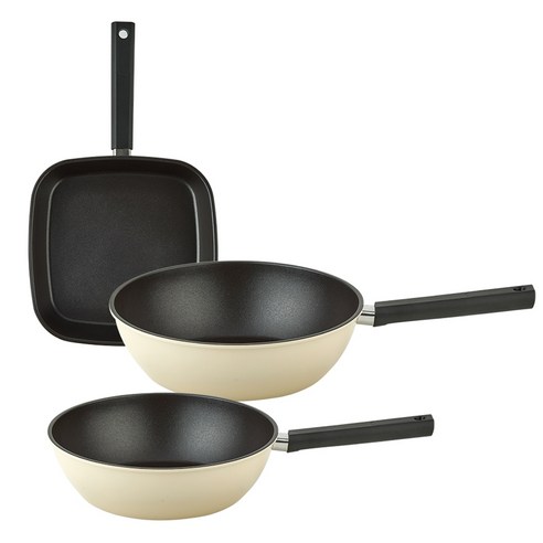 퀸센스 샌드 후라이팬 세트 3개, 베이지, 사각팬 27cm + 궁중팬 24cm + 궁중팬 28cm, 1세트