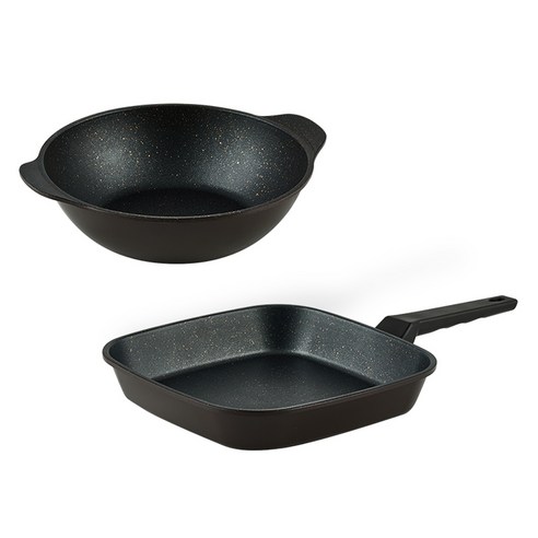 퀸센스 디너 후라이팬 세트 2개, 브라운, 사각팬 27cm + 파티웍 28cm, 1세트