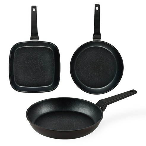 퀸센스 디너 후라이팬 3종 세트, 브라운, 사각팬 27cm + 후라이팬 28cm x 2p, 1세트