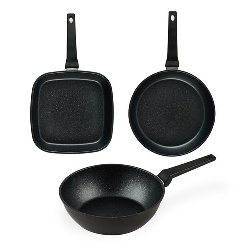 퀸센스 디너 후라이팬 세트 3개, 브라운, 사각팬 27cm + 후라이팬 28cm + 궁중팬 24cm, 1세트