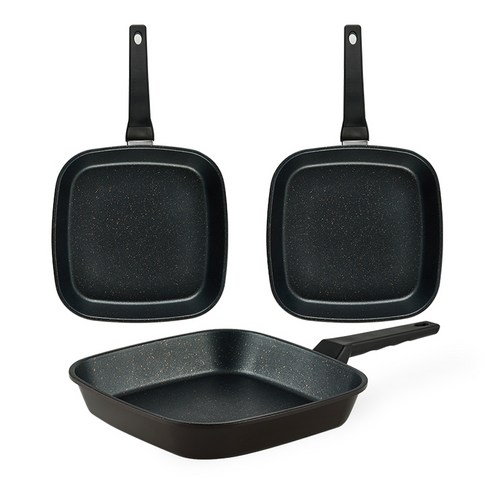 퀸센스 디너 후라이팬 3종 세트, 브라운, 사각팬 27cm 3p, 1세트