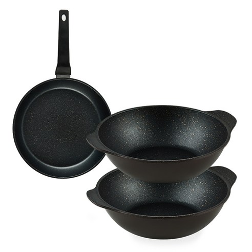 퀸센스 디너 후라이팬 세트 3개, 브라운, 후라이팬 28cm + 파티웍 28cm x 2p, 1세트