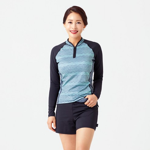 베이직엘르 여성용 마담사이즈 반집업 래쉬가드 3종 세트 BEL-T214K
