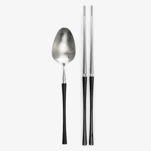 벨르디자인 패트릭 한식 커트러리 2종 세트, 실버블랙, 1세트, 디너스푼 + 젓가락