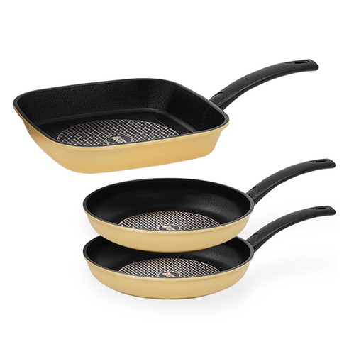 인터쿡 다이아 3종 세트, 옐로우, 사각팬 27cm + 후라이팬 24cm 2p, 3개