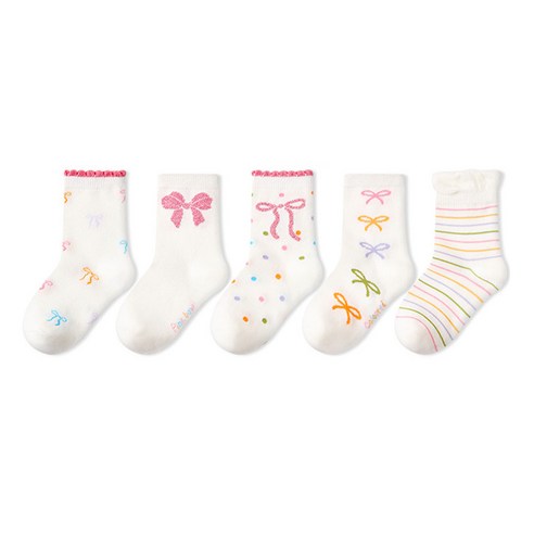 아이뿜 여아용 핑크 리본 링글 양말 5종 세트 F108