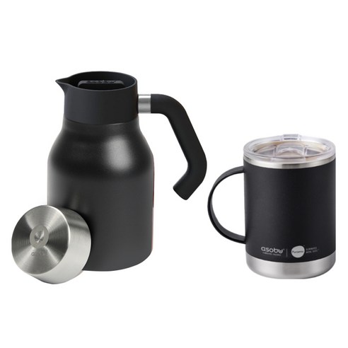 아소부 보온보냉 핸드드립 세트, 핸들서버 블랙 1L + 얼티밋 머그컵 블랙 360ml, 1세트